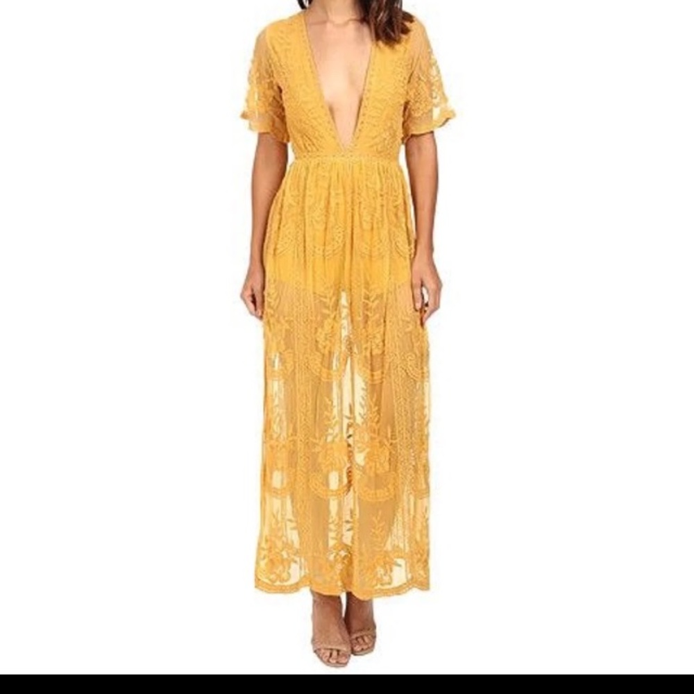 Mustard Boho Lace Romper honey punch